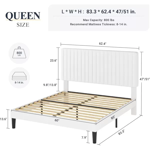 Allewie Queen Bed Frame Velvet Upholstered Platform Bed with Adjustable Vertical Channel Tufted Headboard Mattress Foundation with Strong Wooden Slats Box Spring Optional Easy Assembly GreyOffwhite