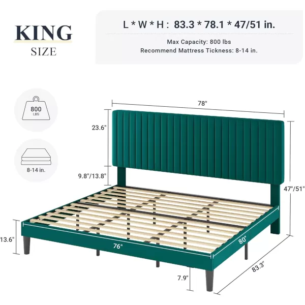 Allewie Queen Bed Frame Velvet Upholstered Platform Bed with Adjustable Vertical Channel Tufted Headboard Mattress Foundation with Strong Wooden Slats Box Spring Optional Easy Assembly GreyTeal