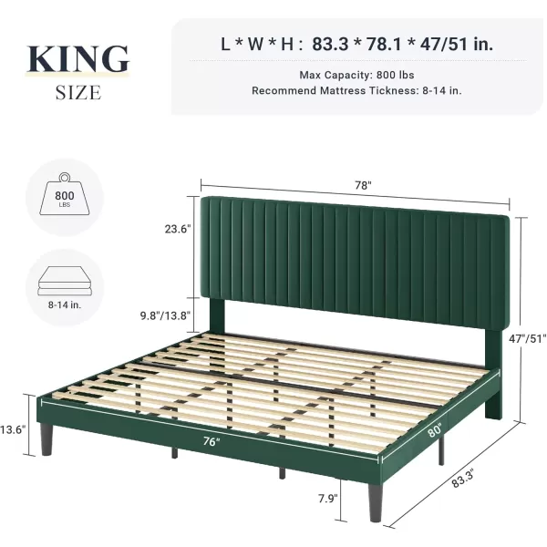 Allewie Queen Bed Frame Velvet Upholstered Platform Bed with Adjustable Vertical Channel Tufted Headboard Mattress Foundation with Strong Wooden Slats Box Spring Optional Easy Assembly GreyGreen