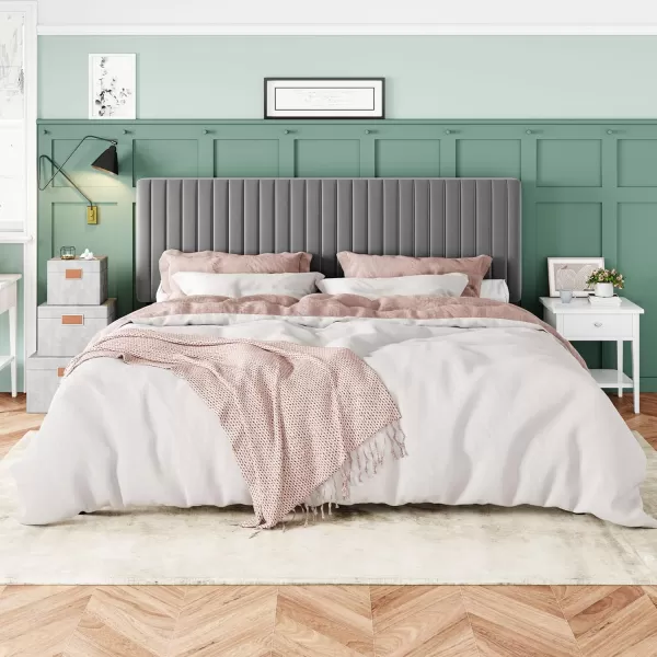 Allewie Queen Bed Frame Velvet Upholstered Platform Bed with Adjustable Vertical Channel Tufted Headboard Mattress Foundation with Strong Wooden Slats Box Spring Optional Easy Assembly GreyGrey