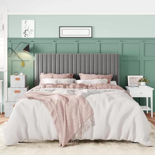 Allewie Queen Bed Frame Velvet Upholstered Platform Bed with Adjustable Vertical Channel Tufted Headboard Mattress Foundation with Strong Wooden Slats Box Spring Optional Easy Assembly GreyGrey