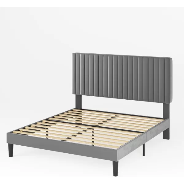 Allewie Queen Bed Frame Velvet Upholstered Platform Bed with Adjustable Vertical Channel Tufted Headboard Mattress Foundation with Strong Wooden Slats Box Spring Optional Easy Assembly GreyGrey