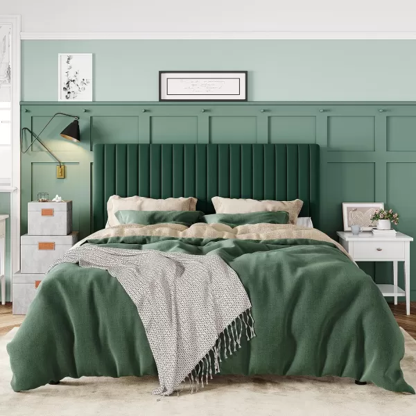 Allewie Queen Bed Frame Velvet Upholstered Platform Bed with Adjustable Vertical Channel Tufted Headboard Mattress Foundation with Strong Wooden Slats Box Spring Optional Easy Assembly GreyGreen