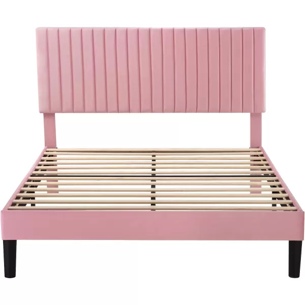 Allewie Queen Bed Frame Velvet Upholstered Platform Bed with Adjustable Vertical Channel Tufted Headboard Mattress Foundation with Strong Wooden Slats Box Spring Optional Easy Assembly GreyPink