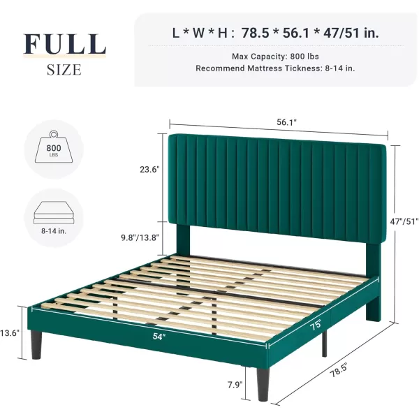 Allewie Queen Bed Frame Velvet Upholstered Platform Bed with Adjustable Vertical Channel Tufted Headboard Mattress Foundation with Strong Wooden Slats Box Spring Optional Easy Assembly GreyTeal