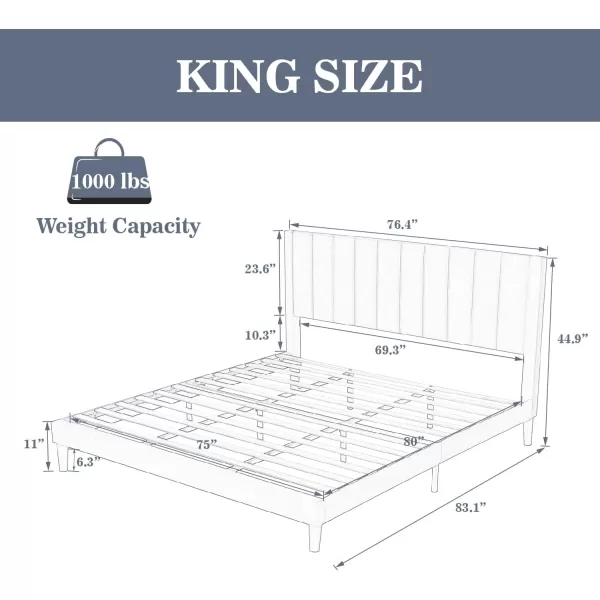 Allewie Queen Bed FrameVelvet Upholstered Bed Frame with Vertical Channel Tufted HeadboardStrong Wooden SlatsPlatform Bed FrameMattress FoundationBox Spring OptionalEasy AssemblyWhiteBlue