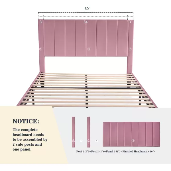 Allewie Queen Bed FrameVelvet Upholstered Bed Frame with Vertical Channel Tufted HeadboardStrong Wooden SlatsPlatform Bed FrameMattress FoundationBox Spring OptionalEasy AssemblyWhitePink