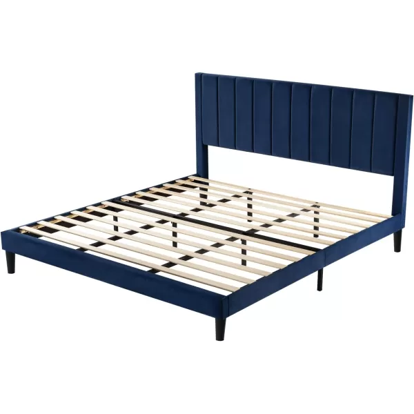 Allewie Queen Bed FrameVelvet Upholstered Bed Frame with Vertical Channel Tufted HeadboardStrong Wooden SlatsPlatform Bed FrameMattress FoundationBox Spring OptionalEasy AssemblyWhiteBlue