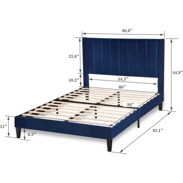 Allewie Queen Bed FrameVelvet Upholstered Bed Frame with Vertical Channel Tufted HeadboardStrong Wooden SlatsPlatform Bed FrameMattress FoundationBox Spring OptionalEasy AssemblyWhiteBlue