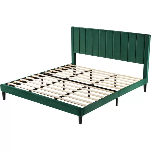 Allewie Queen Bed FrameVelvet Upholstered Bed Frame with Vertical Channel Tufted HeadboardStrong Wooden SlatsPlatform Bed FrameMattress FoundationBox Spring OptionalEasy AssemblyWhiteGreen