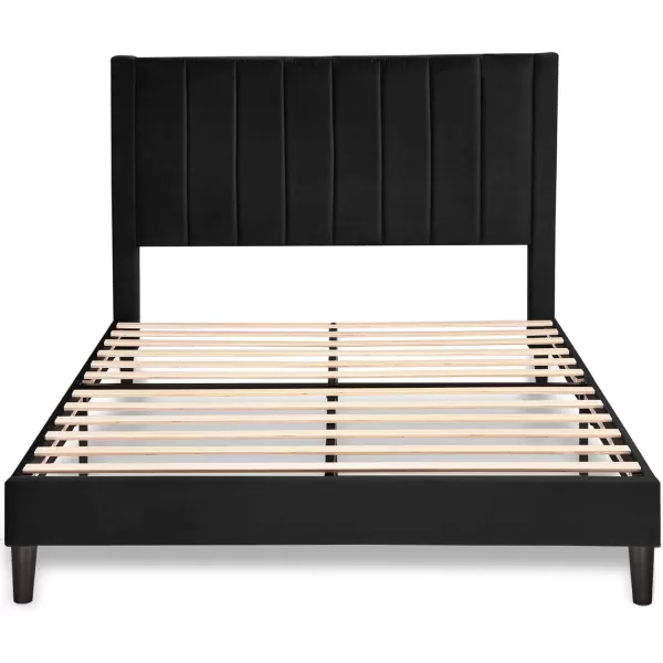 Allewie Queen Bed FrameVelvet Upholstered Bed Frame with Vertical Channel Tufted HeadboardStrong Wooden SlatsPlatform Bed FrameMattress FoundationBox Spring OptionalEasy AssemblyWhiteBlack