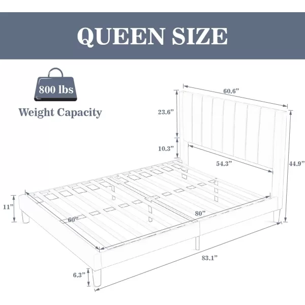 Allewie Queen Bed FrameVelvet Upholstered Bed Frame with Vertical Channel Tufted HeadboardStrong Wooden SlatsPlatform Bed FrameMattress FoundationBox Spring OptionalEasy AssemblyWhiteGreen