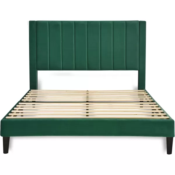 Allewie Queen Bed FrameVelvet Upholstered Bed Frame with Vertical Channel Tufted HeadboardStrong Wooden SlatsPlatform Bed FrameMattress FoundationBox Spring OptionalEasy AssemblyWhiteGreen