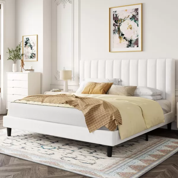 Allewie Queen Bed FrameVelvet Upholstered Bed Frame with Vertical Channel Tufted HeadboardStrong Wooden SlatsPlatform Bed FrameMattress FoundationBox Spring OptionalEasy AssemblyWhiteWhite