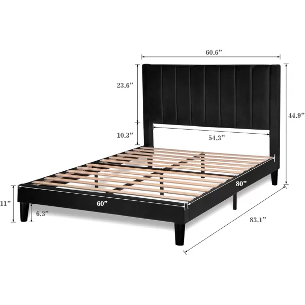 Allewie Queen Bed FrameVelvet Upholstered Bed Frame with Vertical Channel Tufted HeadboardStrong Wooden SlatsPlatform Bed FrameMattress FoundationBox Spring OptionalEasy AssemblyWhiteBlack