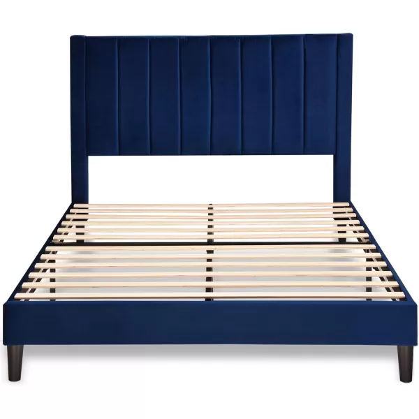 Allewie Queen Bed FrameVelvet Upholstered Bed Frame with Vertical Channel Tufted HeadboardStrong Wooden SlatsPlatform Bed FrameMattress FoundationBox Spring OptionalEasy AssemblyWhiteBlue