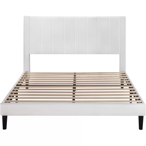 Allewie Queen Bed FrameVelvet Upholstered Bed Frame with Vertical Channel Tufted HeadboardStrong Wooden SlatsPlatform Bed FrameMattress FoundationBox Spring OptionalEasy AssemblyWhiteWhite