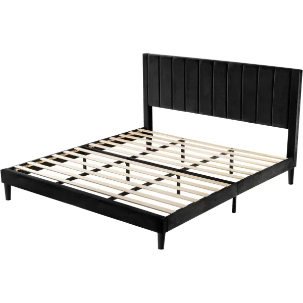 Allewie Queen Bed FrameVelvet Upholstered Bed Frame with Vertical Channel Tufted HeadboardStrong Wooden SlatsPlatform Bed FrameMattress FoundationBox Spring OptionalEasy AssemblyWhiteBlack