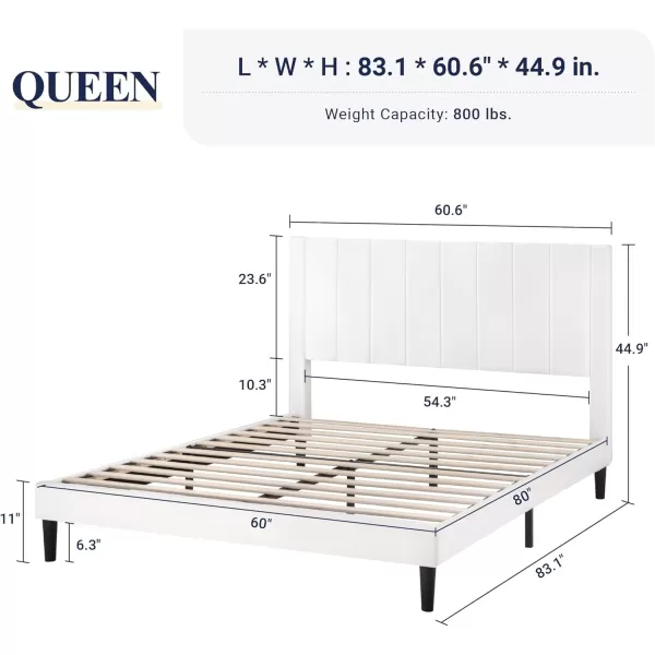 Allewie Queen Bed FrameVelvet Upholstered Bed Frame with Vertical Channel Tufted HeadboardStrong Wooden SlatsPlatform Bed FrameMattress FoundationBox Spring OptionalEasy AssemblyWhiteWhite