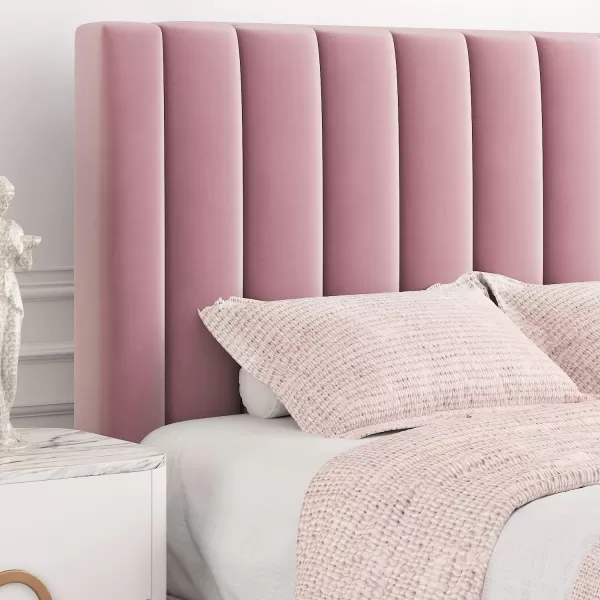 Allewie Queen Bed FrameVelvet Upholstered Bed Frame with Vertical Channel Tufted HeadboardStrong Wooden SlatsPlatform Bed FrameMattress FoundationBox Spring OptionalEasy AssemblyWhitePink