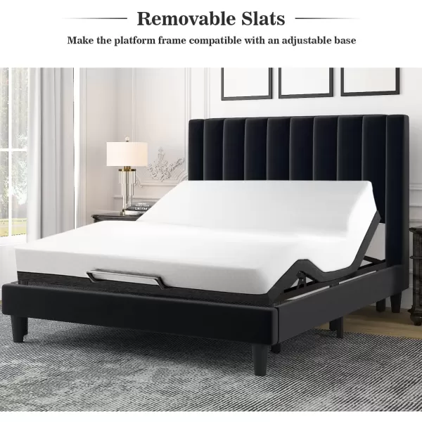 Allewie Queen Bed FrameVelvet Upholstered Bed Frame with Vertical Channel Tufted HeadboardStrong Wooden SlatsPlatform Bed FrameMattress FoundationBox Spring OptionalEasy AssemblyWhiteBlack