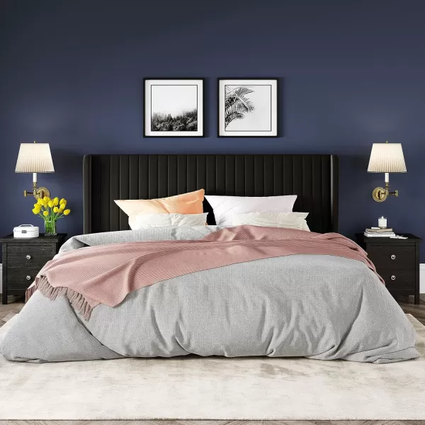 Allewie Queen Size Velvet Bed FrameVertical Channel Tufted Wingback HeadboardUpholstered Platform BedStrong Wooden SlatsNo Box Spring NeededEasy AssemblyGreyBlack