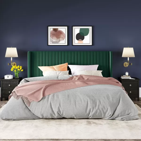 Allewie Queen Size Velvet Bed FrameVertical Channel Tufted Wingback HeadboardUpholstered Platform BedStrong Wooden SlatsNo Box Spring NeededEasy AssemblyGreyGreen