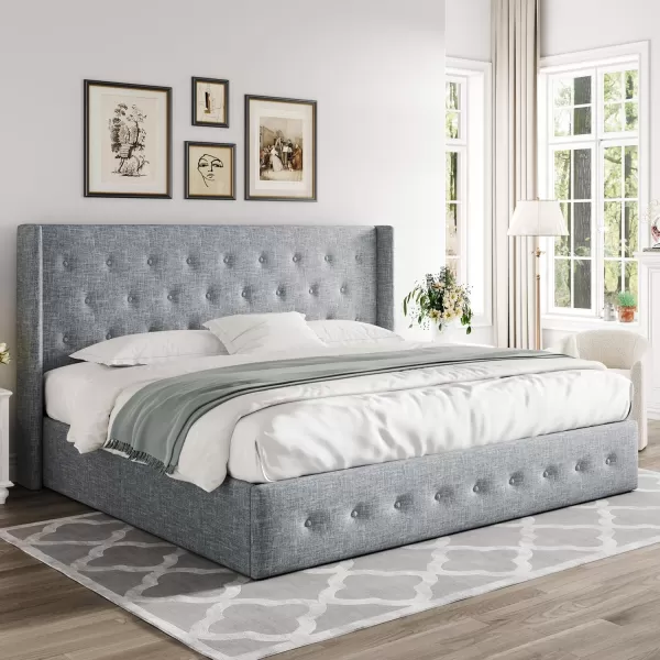 Allewie Queen Size Velvet Lift Up Storage Bed Modern Wingback Headboard Hydraulic Storage No Box Spring Needed BlackBlue Grey