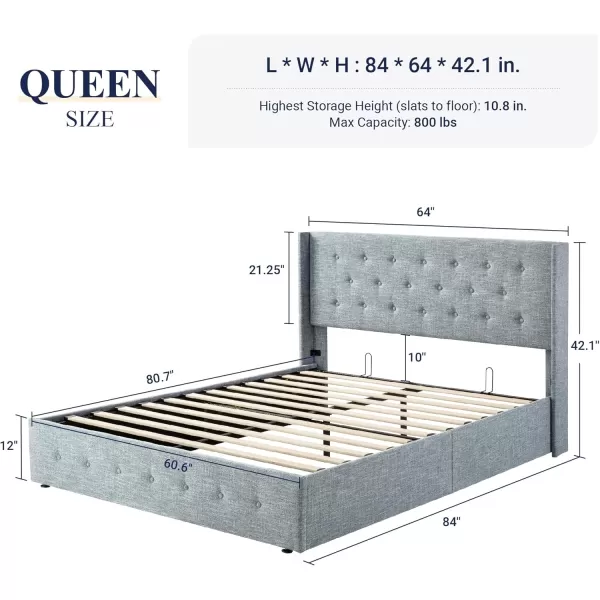 Allewie Queen Size Velvet Lift Up Storage Bed Modern Wingback Headboard Hydraulic Storage No Box Spring Needed BlackBlue Grey