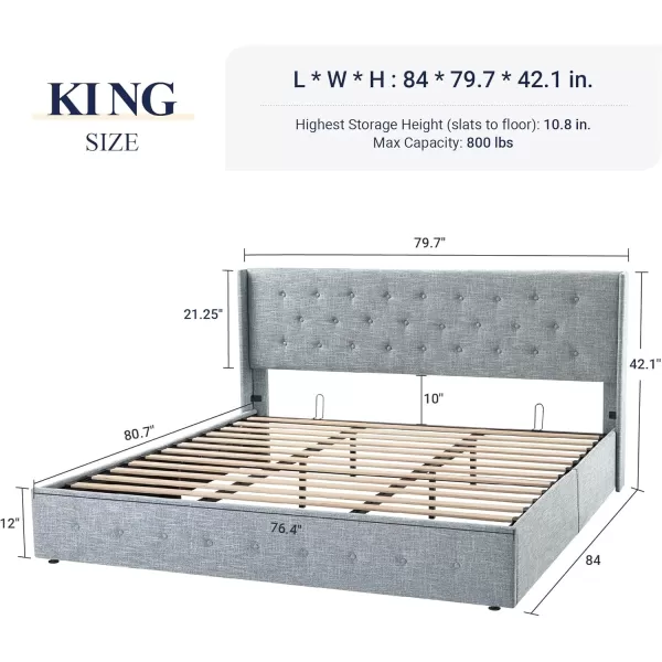 Allewie Queen Size Velvet Lift Up Storage Bed Modern Wingback Headboard Hydraulic Storage No Box Spring Needed BlackBlue Grey