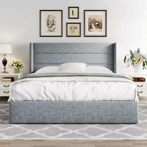 Allewie Queen Size Velvet Lift Up Storage Bed Modern Wingback Headboard Hydraulic Storage No Box Spring Needed BlackBlue Grey