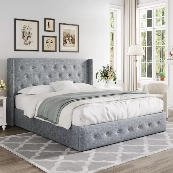 Allewie Queen Size Velvet Lift Up Storage Bed Modern Wingback Headboard Hydraulic Storage No Box Spring Needed BlackBlue Grey