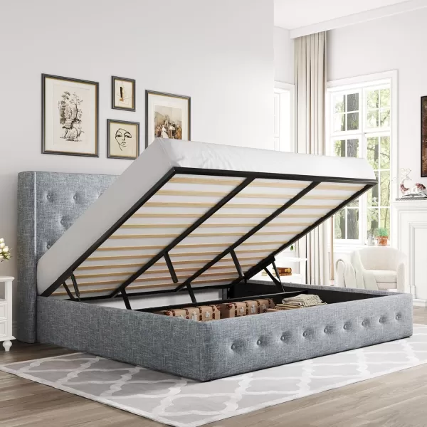 Allewie Queen Size Velvet Lift Up Storage Bed Modern Wingback Headboard Hydraulic Storage No Box Spring Needed BlackBlue Grey