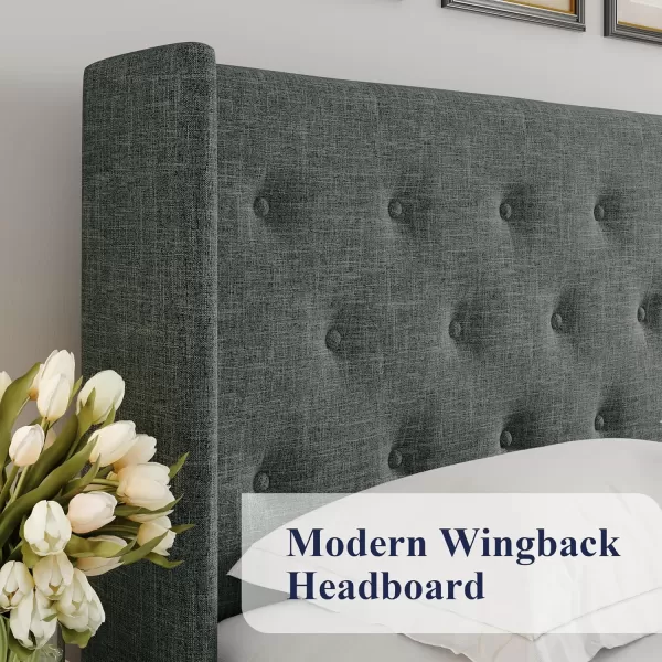 Allewie Queen Size Velvet Lift Up Storage Bed Modern Wingback Headboard Hydraulic Storage No Box Spring Needed BlackDark Grey