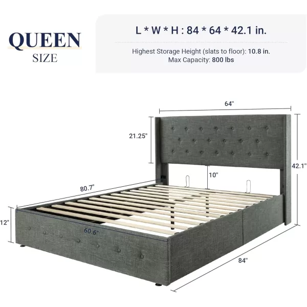 Allewie Queen Size Velvet Lift Up Storage Bed Modern Wingback Headboard Hydraulic Storage No Box Spring Needed BlackDark Grey