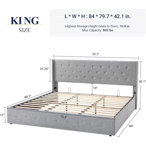 Allewie Queen Size Velvet Lift Up Storage Bed Modern Wingback Headboard Hydraulic Storage No Box Spring Needed BlackLight Grey