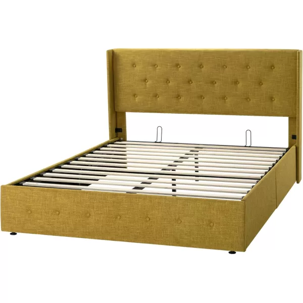 Allewie Queen Size Velvet Lift Up Storage Bed Modern Wingback Headboard Hydraulic Storage No Box Spring Needed BlackOlive Yellow