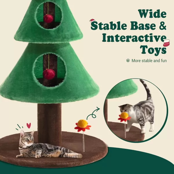 Allewie 63 Inches Cat Tree for Indoor CatCat Tower with 3 Condos 5ft Cat Christmas Tree Party DecorationCat Activity Center Play House and BedsGreen