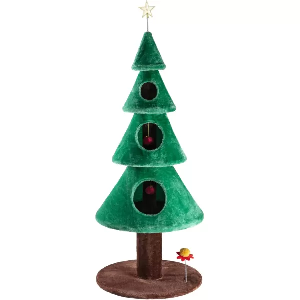 Allewie 63 Inches Cat Tree for Indoor CatCat Tower with 3 Condos 5ft Cat Christmas Tree Party DecorationCat Activity Center Play House and BedsGreen