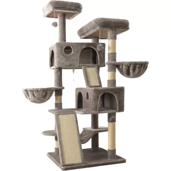 Allewie 65in MultiLevel Tall Cat Tree for Indoor CatsLarger Tower with Wide BaseCozy Plush Cat PerchesCat Condo with HammockSisal Scratching PostsDark GreyGrey