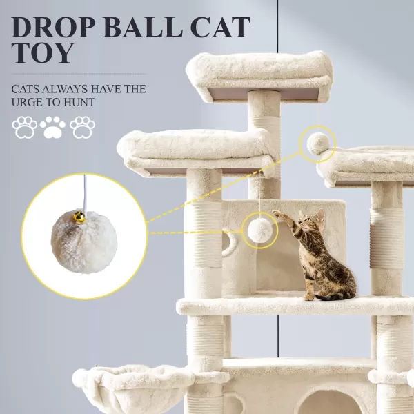 Allewie 68 Inches Cat TreeCat Tree House and Towers for Large CatCat Climbing Tree with Cat CondoCat Tree Scratching PostMultiLevel Large Cat TreeBeigeBeige