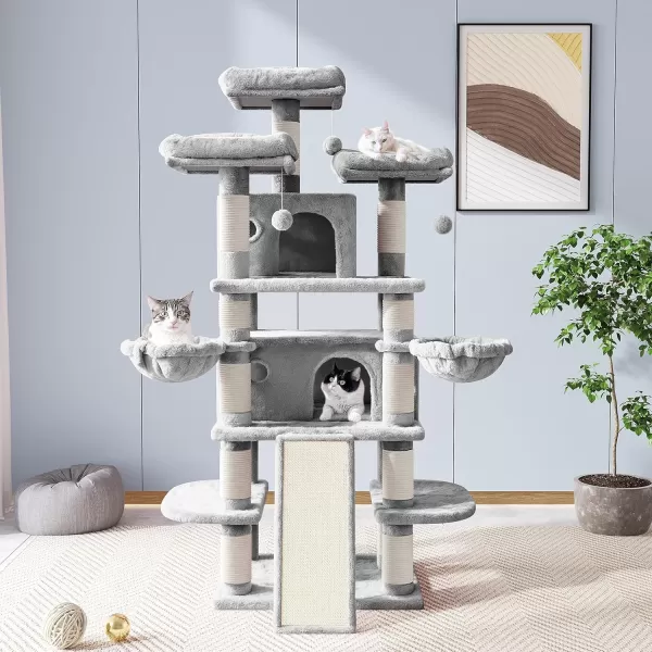 Allewie 68 Inches Cat TreeCat Tree House and Towers for Large CatCat Climbing Tree with Cat CondoCat Tree Scratching PostMultiLevel Large Cat TreeBeigeLight Grey