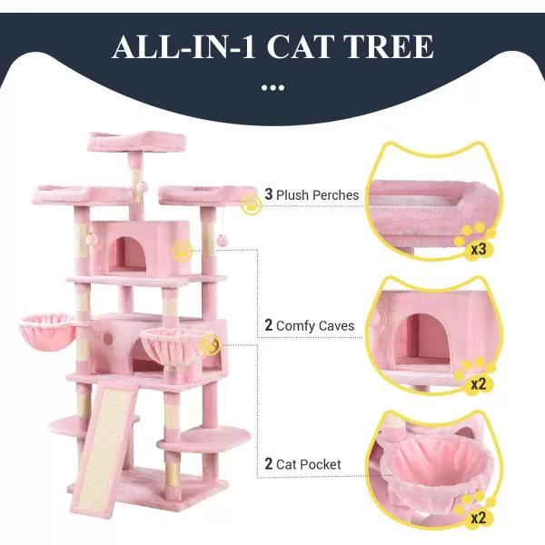 Allewie 68 Inches Cat TreeCat Tree House and Towers for Large CatCat Climbing Tree with Cat CondoCat Tree Scratching PostMultiLevel Large Cat TreeBeigePink