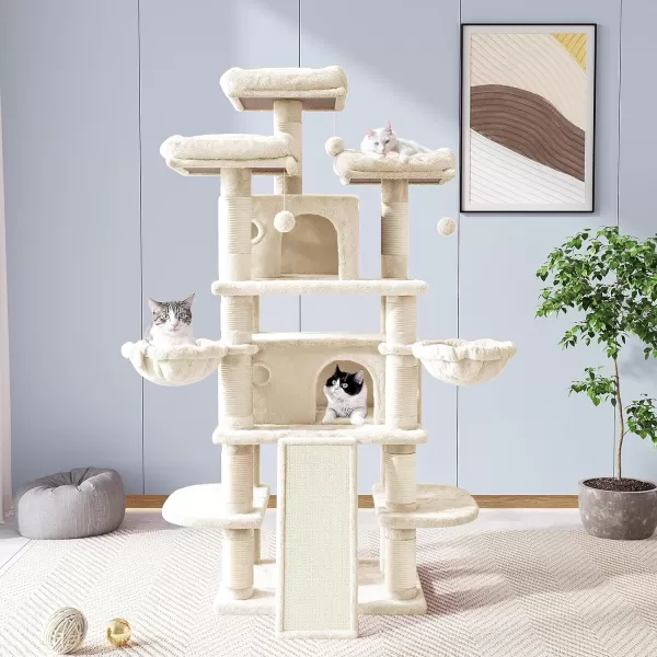 Allewie 68 Inches Cat TreeCat Tree House and Towers for Large CatCat Climbing Tree with Cat CondoCat Tree Scratching PostMultiLevel Large Cat TreeBeigeBeige