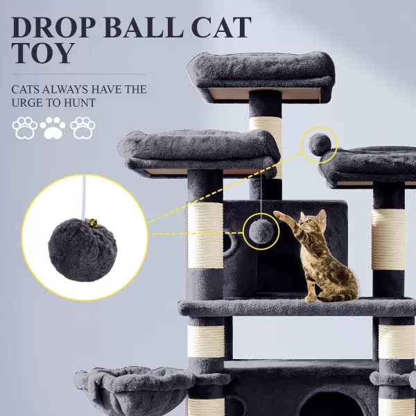 Allewie 68 Inches Cat TreeCat Tree House and Towers for Large CatCat Climbing Tree with Cat CondoCat Tree Scratching PostMultiLevel Large Cat TreeBeigeSmoky Grey