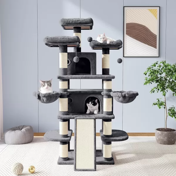 Allewie 68 Inches Cat TreeCat Tree House and Towers for Large CatCat Climbing Tree with Cat CondoCat Tree Scratching PostMultiLevel Large Cat TreeBeigeSmoky Grey