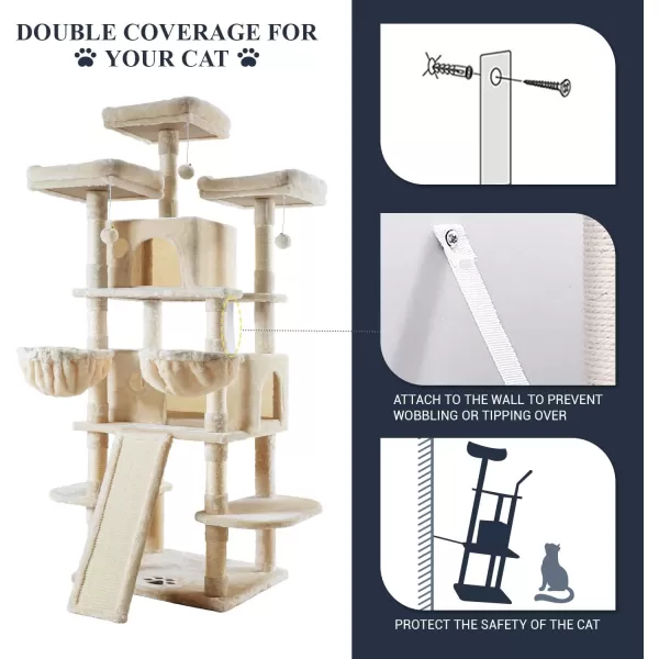 Allewie 68 Inches Cat TreeCat Tree House and Towers for Large CatCat Climbing Tree with Cat CondoCat Tree Scratching PostMultiLevel Large Cat TreeBeigeBeige