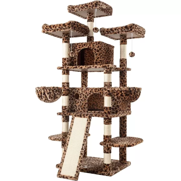 Allewie 68 Inches Cat TreeCat Tree House and Towers for Large CatCat Climbing Tree with Cat CondoCat Tree Scratching PostMultiLevel Large Cat TreeBeigeLeopard Print