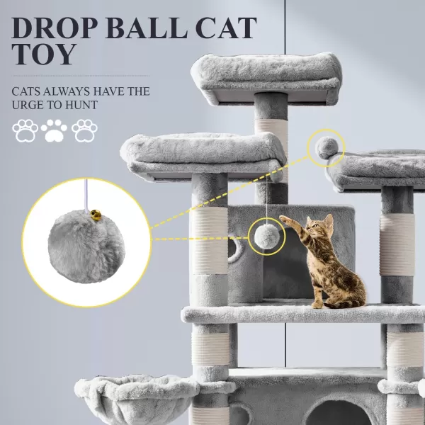 Allewie 68 Inches Cat TreeCat Tree House and Towers for Large CatCat Climbing Tree with Cat CondoCat Tree Scratching PostMultiLevel Large Cat TreeBeigeLight Grey