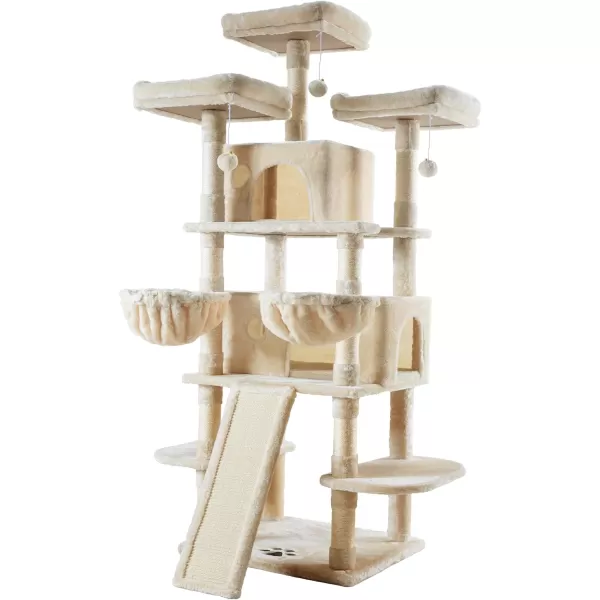 Allewie 68 Inches Cat TreeCat Tree House and Towers for Large CatCat Climbing Tree with Cat CondoCat Tree Scratching PostMultiLevel Large Cat TreeBeigeBeige